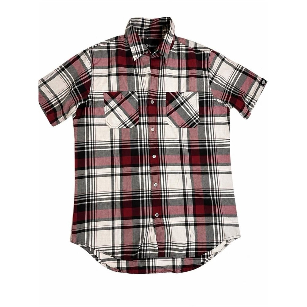 Akademiks Shirt  Mens Large Plaid Button Up Short Sleeve Casual Red White